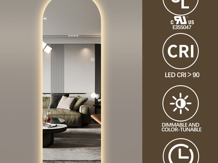 LED Full Length Wall Mirror With Symmetrical Arch Design, 3 Color Dimmable Lighting - Silver