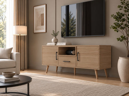 TV Stand For TVs Up To 60" With 2 Doors, 1 Drawer And 1 Open Shelf - Walnut