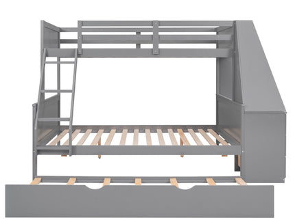 Bunk Bed With Trundle And Built In Desk, 3 Storage Drawers And Shelf