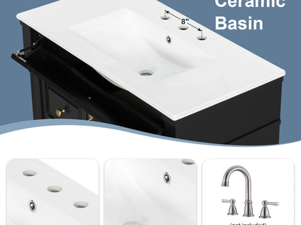 Freestanding Bathroom Vanity With Sink, Adjustable Shelf, Flip Drawer