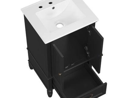20" Bathroom Vanity With Sink Cabinet With 2 Doors, 2 Drawer, Magnetic Door Stopper, Adjustable Feet, Drop In Sink - Black
