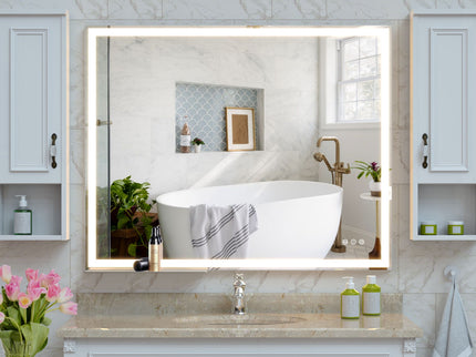 LED Bathroom Vanity Mirror Wall Mounted Adjustable / Warm / Natural Lights Anti-Fog Touch Switch With Memory Modern Smart Large Bathroom Mirrors