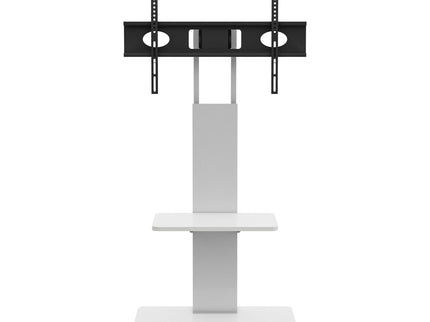 Mobile TV Stand With Shelf Floor Mount Cart For TVs With Lockable Wheels Ideal For Living Room Bedroom Or Office - White