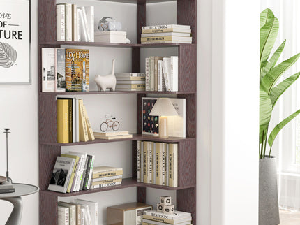 Ox Blood - Red 90Cm L-Shaped Freestanding Corner Bookshelf With Anti Tip Safety, Storage Cabinet For Living Room - Ox Blood Red