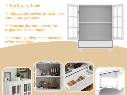 Minimalist Buffet Cabinet With Double Glass Doors And Drawer
