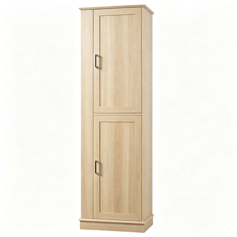 Tall Freestanding Bathroom Storage Cabinet With Adjustable Shelves And Side Hooks