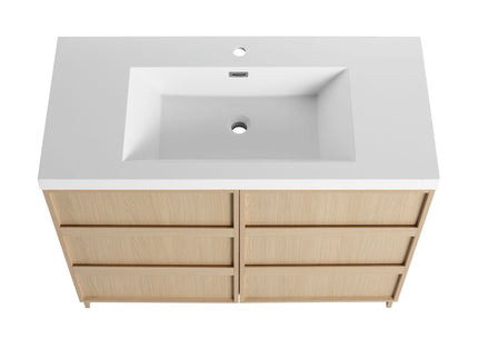 42" Freestanding Bathroom Vanity & Sink & 2 Soft Close Cabinet Doors - Oak / White