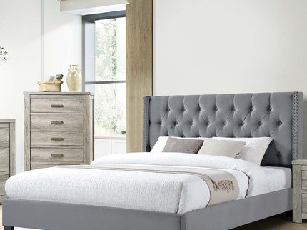 Modern Diamond Tufted Headboard Bed With Nailhead Trim