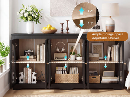 Modern Arched Glass Sideboard With 6 Doors, Buffet Cabinet With Storage And Adjustable Shelves