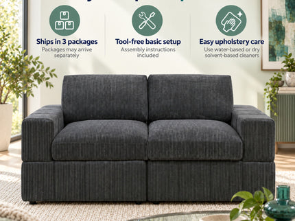 Oversized Modular Loveseat, 2 Piece Living Room Sofa Set - Dark Gray