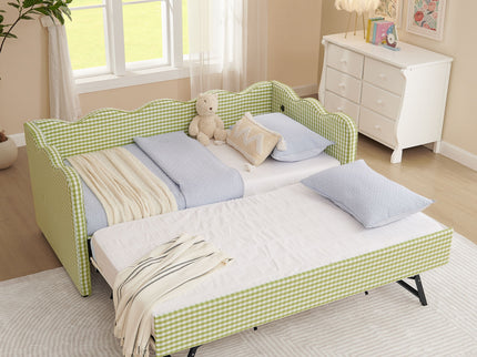 Gingham Daybed With USB Charging Port, Wave-Shaped Design