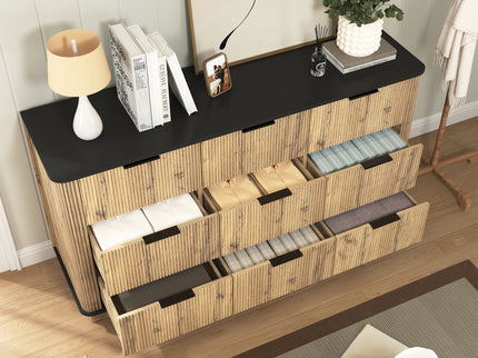 Modern 9 Drawer Cabinet With Metal Rounded Corners Multi Functional Storage - Black