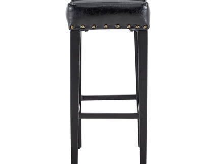 Bar Stool With Brass Nailhead Trim (Set of 2) - Black