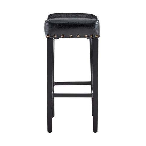 Bar Stool With Brass Nailhead Trim (Set of 2) - Black