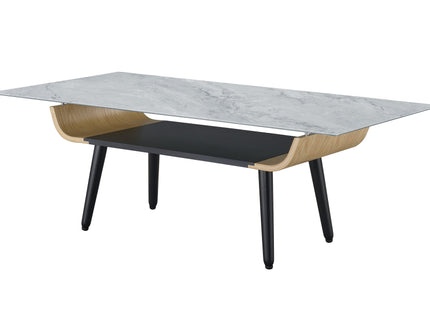 Landon - Coffee Table With Glass Marble Texture Top And Bent Wood Design