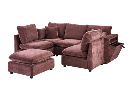 Modern Sectional Sofa U-Shaped With Movable Ottoman Storage Armrests And USB Ports