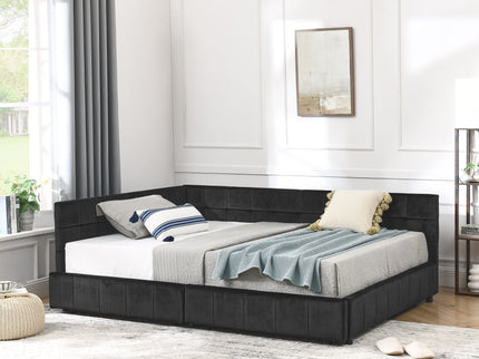 Storage Elegant Upholstered Tufted Bed Frame With Backrest And Armrests