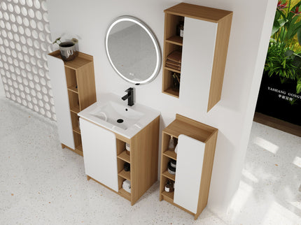 4 Piece Bathroom Vanity Set With Sink, Vanity Combo With Storage Cabinets - Black / Light Oak / White