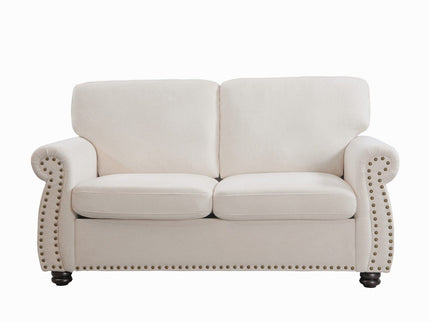 Soft Loveseat, Upholstered 2 Seater Couch, Loose Back Cushions And Turned Legs