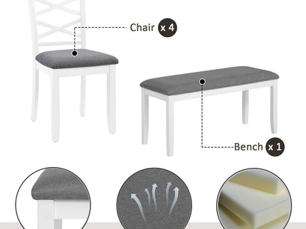 Elegant 6 Piece Dining Table Set With 4 Chairs And Bench