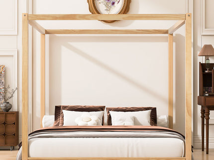 Wood Canopy Platform Bed With Support Legs And Airflow Slats