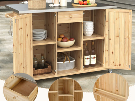Outdoor Kitchen Island With Stainless Steel Top, Ample Storage Space, Towel And Spice Racks And A Bottle Opener