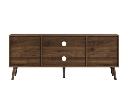 55" TV Cabinet With Vertical Groove Doors, Adjustable Shelves - Walnut
