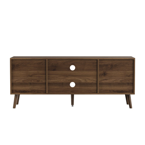 55" TV Cabinet With Vertical Groove Doors, Adjustable Shelves - Walnut