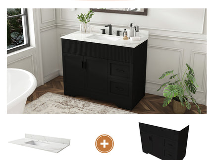 Bathroom Vanity Set, Fluted Cabinet, 3 Faucet Holes, Sink Included - Black