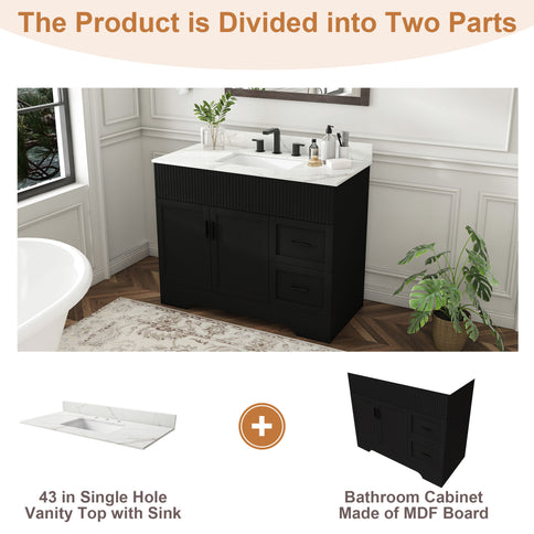 Bathroom Vanity Set, Fluted Cabinet, 3 Faucet Holes, Sink Included - Black