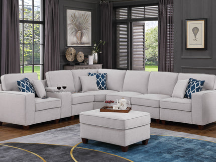 Sam - Sectional Sofa With Ottoman - Light Gray