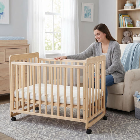 Portable Bedside Bassinet With 3 Adjustable Heights, Mini Crib For Newborns - Natural Wood