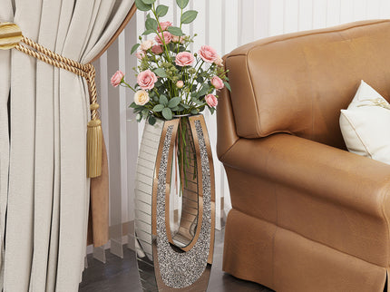 U - Shaped Floor Vase With Shattered Diamond Mirror Surface