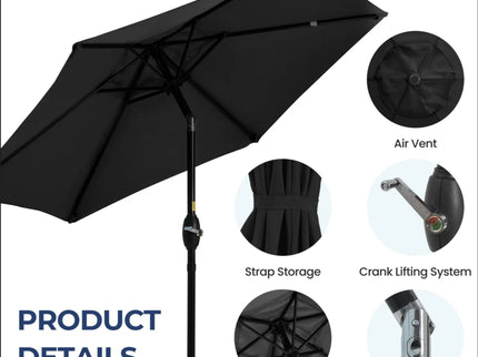 Umbrella With Crank Lift & Tilt, UV-Resistant Canopy For Patio