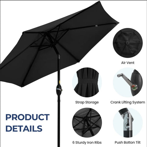 Umbrella With Crank Lift & Tilt, UV-Resistant Canopy For Patio