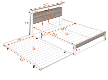 Platform Bed Frame With Trundle, USB Ports And Slat Support, No Box Spring Needed