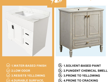Bathroom Vanity Set, Fluted Cabinet With Soft Close Doors & Drawers, 3 Faucet Holes, Sink Included - White