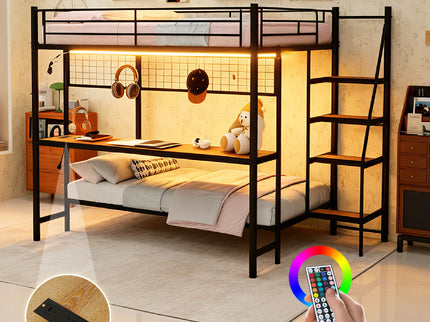 Bunk Bed With Built In Desk And LED Lighting