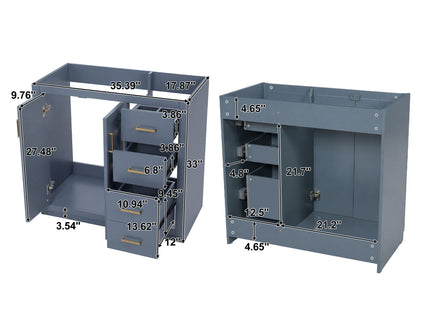 Retro Style Bathroom Vanity, 3 Drawers & Soft Closing Doors