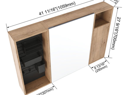 Wall Mounted Bathroom Mirror Cabinet With Soft Close Door, Storage Cabinet - Imitative Oak