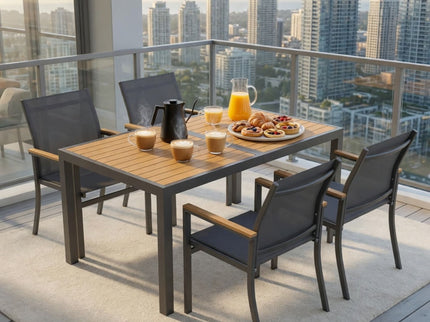 5 Piece Gray Aluminum Patio Dining Set With Textilene Chairs For Outdoor Use