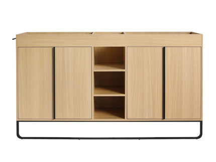 58" Freestanding Bathroom Cabinet With 4 Soft Close Doors & 3 Open Racks (Vanity Only, No Sink) - Oak