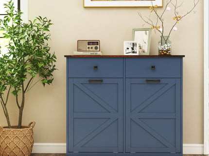 Double Tilt Out Trash Cabinet With Hideaway Drawer And Barn Door Style