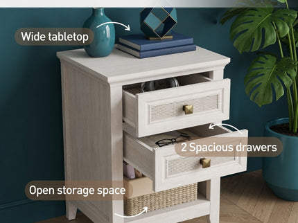 Nightstands With 2 Drawers, Bedside Tables For Small Spaces (Set of 2) - White