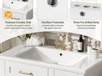 Modern Bathroom Vanity With Sink, Storage Cabinet, Soft Close Doors, Deep & Standard Drawers