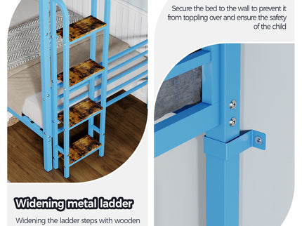 Bunk Bed, Convertible To 2 Separate Twin Size Beds With Full Length Guardrail & Ladder, No Box Spring Needed - Blue