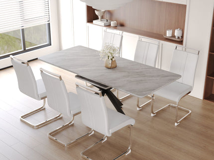 Modern Extendable Dining Table Set With Soft Padded Armless Chairs