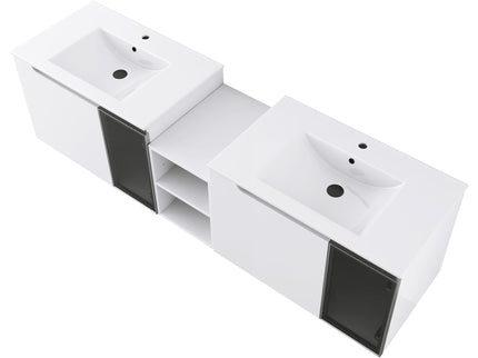 Wall Mounted Bathroom Vanity With Sink, Soft Close Doors, Cabinet & Half Door
