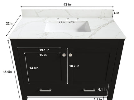 Bathroom Vanity Set, Fluted Cabinet, Soft Close Doors & Drawers, 3 Faucet Holes, Sink Included - Black