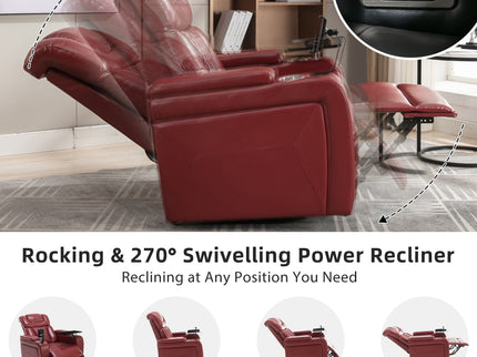 270 Degree Swivel Power Recliner With Tray Table, Phone Holder, Cup Holder, USB Port